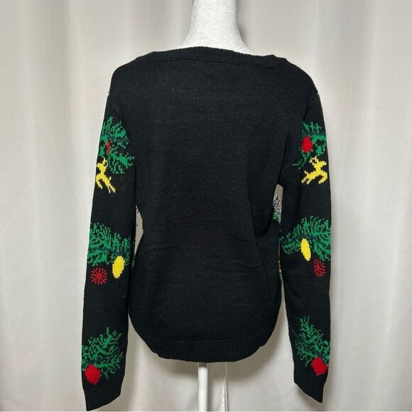 Women's No Boundaries Christmas Large Sweater Black Gold Silver Trim Ornaments - Picture 7 of 10
